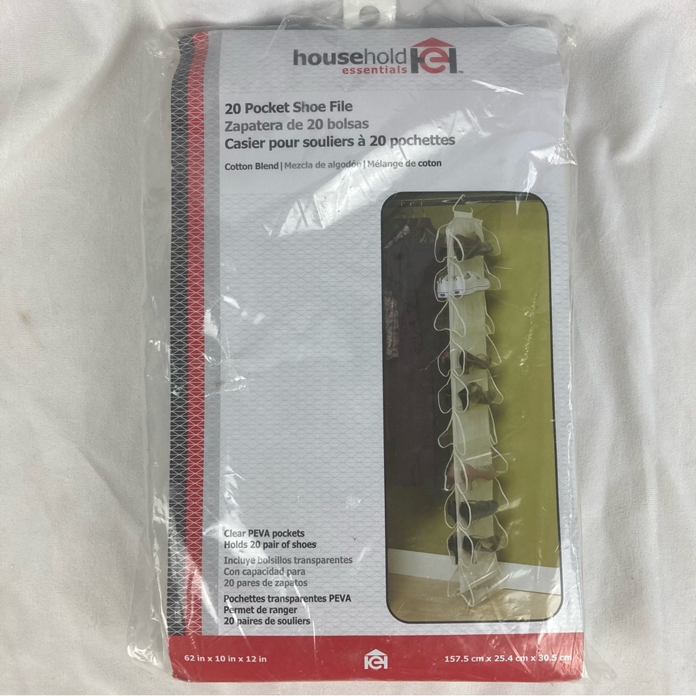 NEW Household Essentials 20-Pocket Hanging Shoe File Bag Organizer Holds 10 Pair